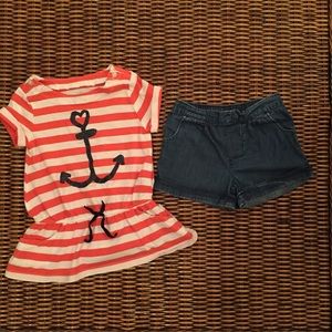 Girls Anchor Shirt & Denim Shorts